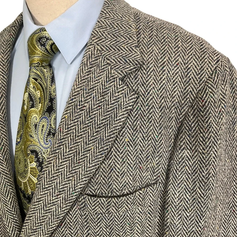 Harris Tweed Blazer Men 46R Blue Multi Herringbone Multi Tweed Scottish Wool VTG